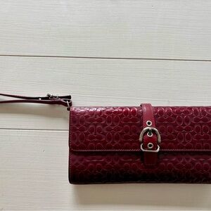 Coach Red Quilted Leather Wristlet Clutch
